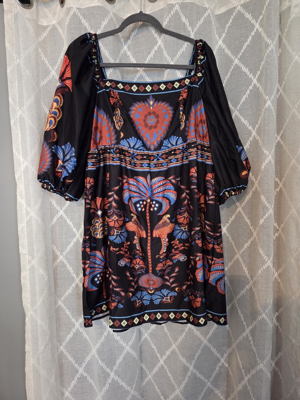 SHEIN Black Mini Dress with Red & Blue Floral Hearts